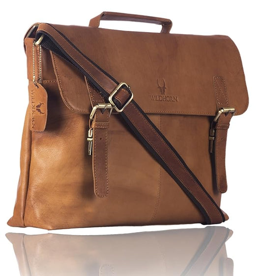 WildHorn Full Grain Leather Laptop Messenger Bag 15" | Office & Travel Bag for Men