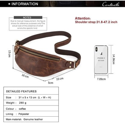 Genuine Leather Fanny Pack – Waist & Crossbody Hip Bag for Men & Women