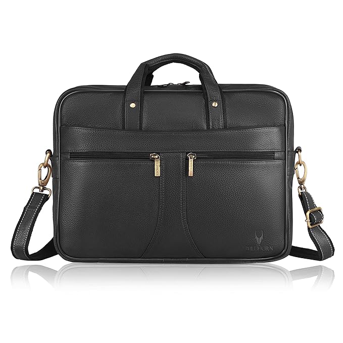 WildHorn Genuine Leather 15.6" Office Laptop Bag for Men | Professional Briefcase Bag