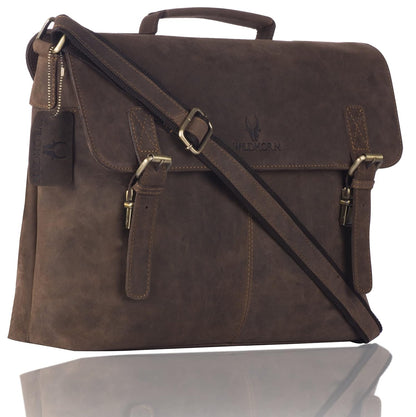 WildHorn Genuine Leather 15" Laptop Bag for Men | Office, Travel & Casual Bag — Dark Brown