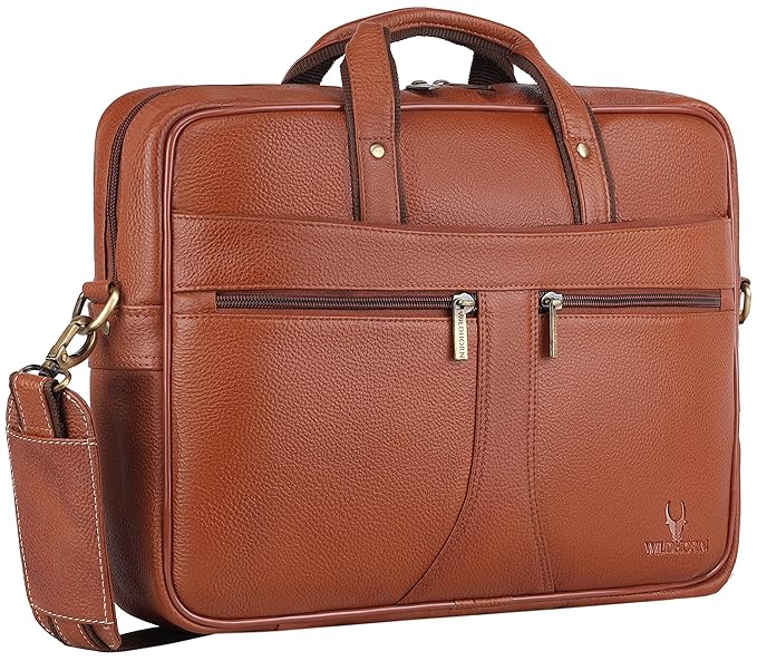 WildHorn Genuine Leather 15.6" Office Laptop Bag for Men | Professional Briefcase Bag