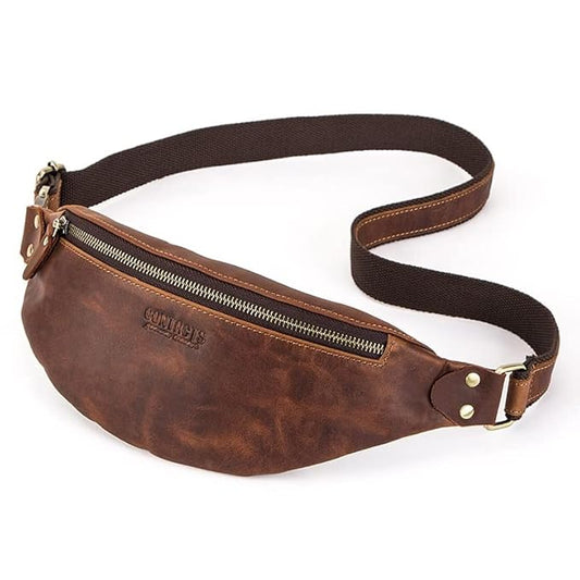 Contacts Genuine Leather Fanny Pack Hunter Brown – Front View | bags.mu Mauritius