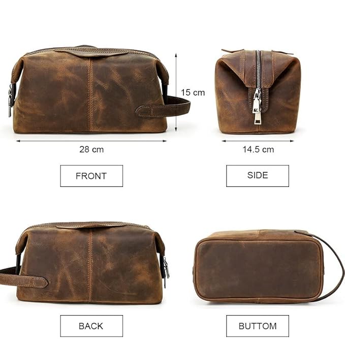 Leather Toiletry Bag Double Zipper Detail – Easy Access Zip Puller