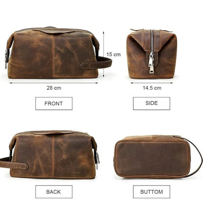 Leather Toiletry Bag Double Zipper Detail – Easy Access Zip Puller