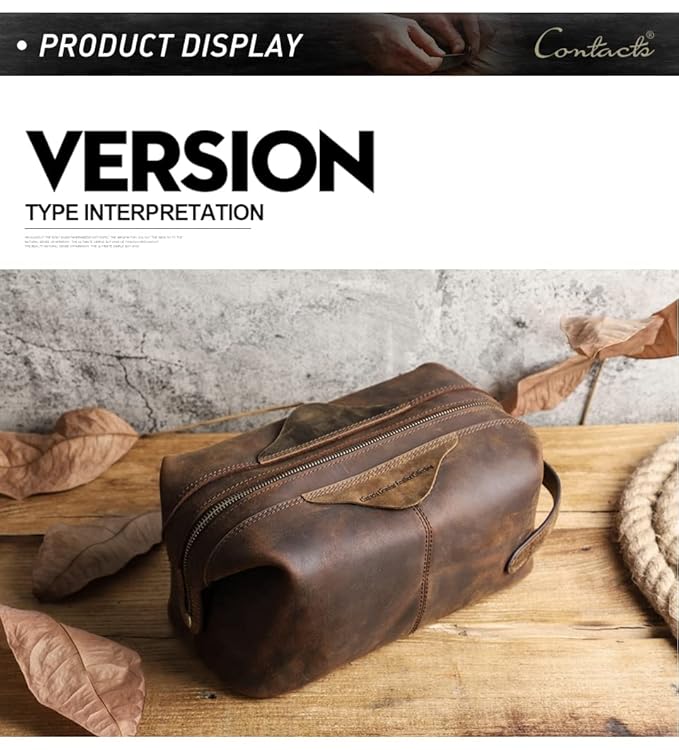 Leather Travel Toiletry Bag Hunter Brown – Side Profile View