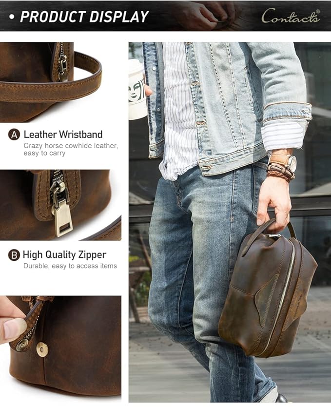 Genuine Leather Toiletry Bag Hunter Brown – Travel Dopp Kit for Men & Women Mauritius