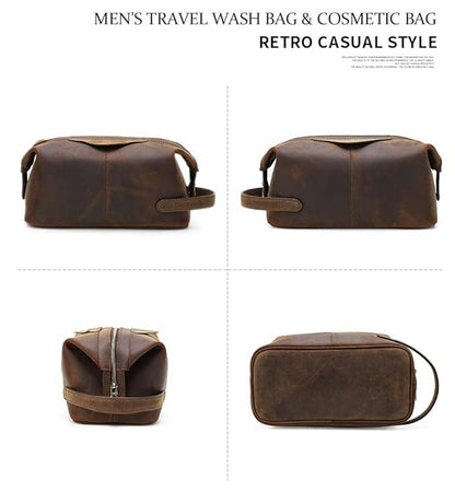 Genuine Leather Dopp Kit Open – Large Main Compartment Full View
