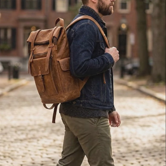 bags.mu exclusive leather roll-top backpack diamond quilted back panel and antique brass hardware close up detail — bags.mu Mauritius
