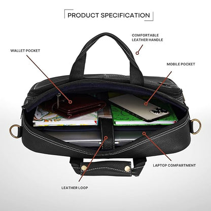 WildHorn black leather messenger bag interior showing padded 15 inch laptop compartment and organised sections — bags.mu Mauritius