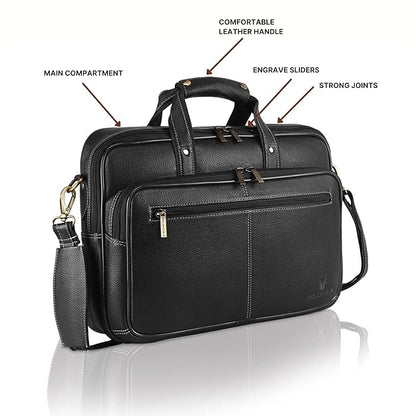 WildHorn black classic leather messenger bag side view showing depth and adjustable shoulder strap — bags.mu Mauritius