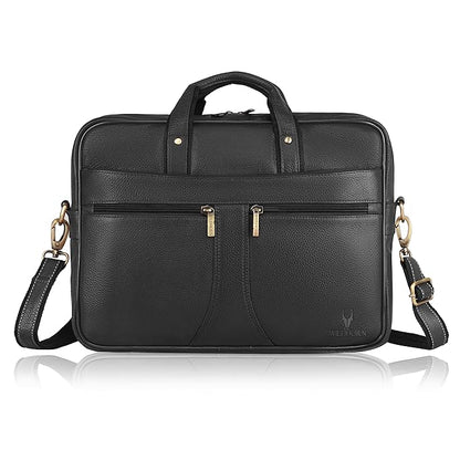 WildHorn black genuine leather office bag back view with rear zip pocket — bags.mu Mauritius