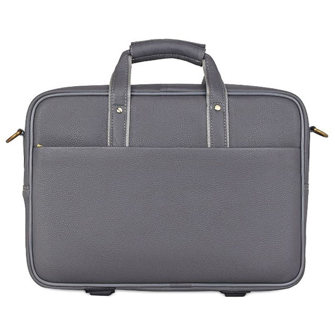 WildHorn grey leather messenger bag interior showing padded 15 inch laptop compartment and organised sections — bags.mu Mauritius