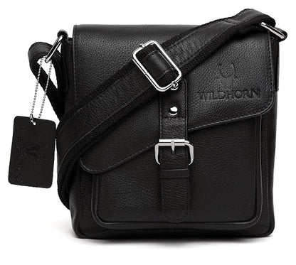 WildHorn Genuine Leather Crossbody Sling Bag Black – Front View | bags.mu Mauritius