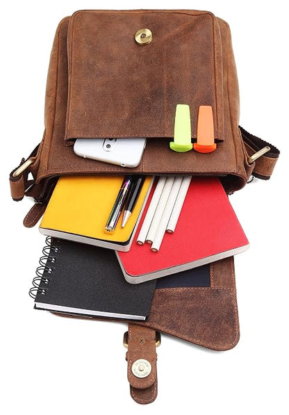 WildHorn Leather Crossbody Bag Tan Hunter Open – Main Compartment and 3 Pockets Interior