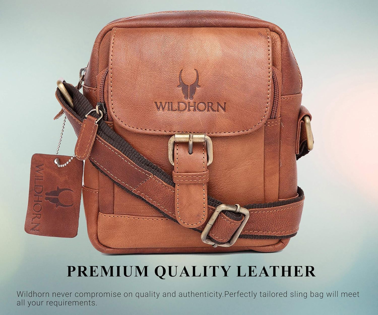 WildHorn Genuine Leather Mini Sling Bag Black – Front View | bags.mu Mauritius