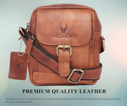 WildHorn Genuine Leather Mini Sling Bag Black – Front View | bags.mu Mauritius