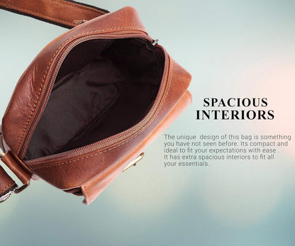WildHorn Leather Mini Sling Bag – Buckle Closure and Front Zip Pocket Hardware Detail