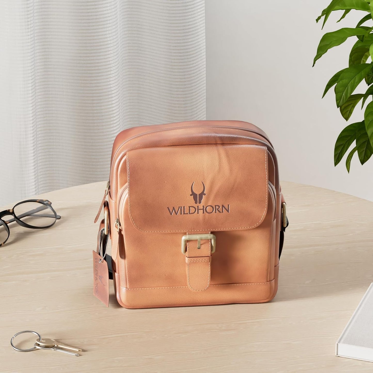 WildHorn Leather Mini Sling Bag Tan Vintage – Side Profile View