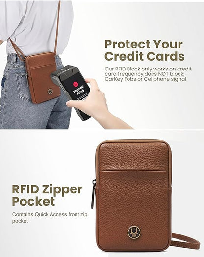 WildHorn Leather Mobile Pouch Walnut Open – Main Zip Compartment Interior